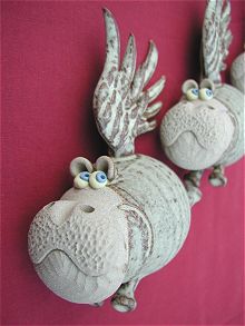  Pottery Flying Hippos - set of three 