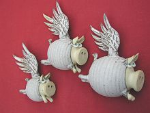  Pottery Flying Pigs - set of three 