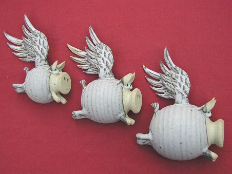  Pottery Flying Pigs - set of three 