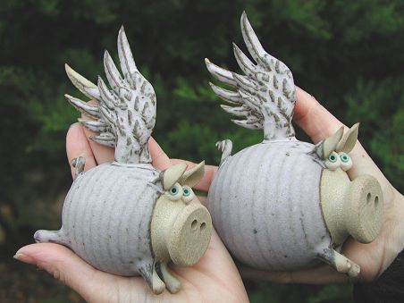 Pottery Flying Pigs - set of three 