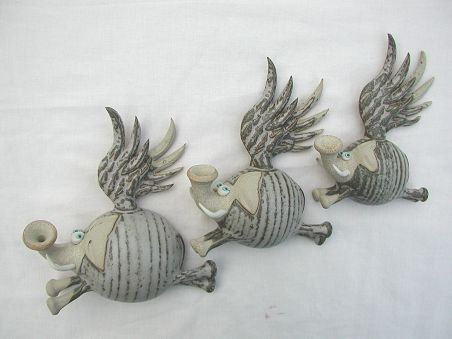  Pottery Flying Elephants - set of three 