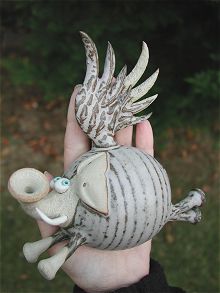  Pottery Flying Elephants - set of three 