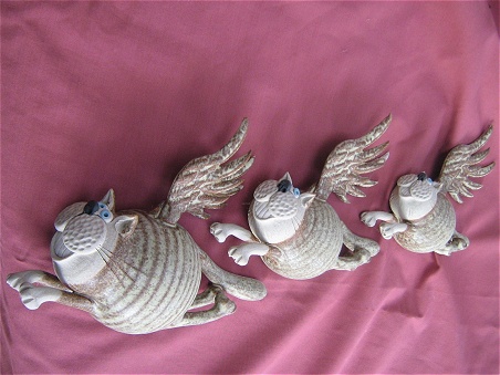  Pottery Flying Cats - set of three 