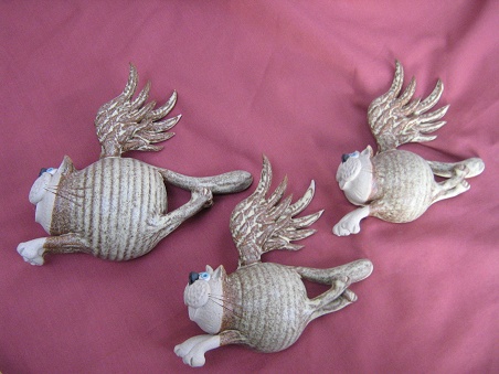  Pottery Flying Cats - set of three 