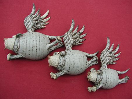  Pottery Flying Dogs - set of three 