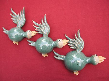  Pottery Flying Ducks - set of three 