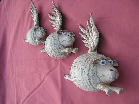  Pottery Flying Sheep - set of three 